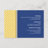 Gele polka stippen en blauwe huwelijksbijlagekaart informatiekaartje (Voorkant)