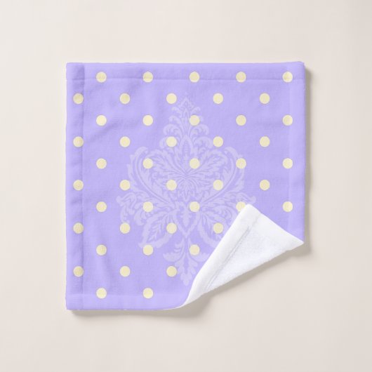 Gele polka-stippen en paarse wasdoek voor lavender washandje (Wasdoekje)