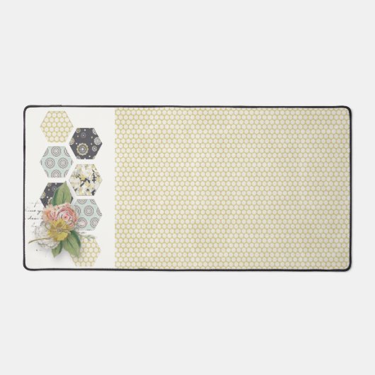 Gele polka stippen met honing kam accects bureaumat (Voorkant)