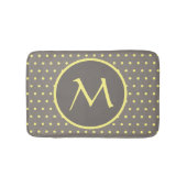 Gele polka-stippen monogrammed grijs badmat (Voorkant)