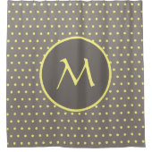 Gele polka-stippen monogrammed grijs douchegordijn (Voorkant)