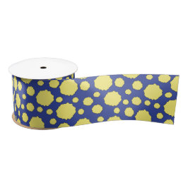 Gele polka stippen op blauw satijnen lint