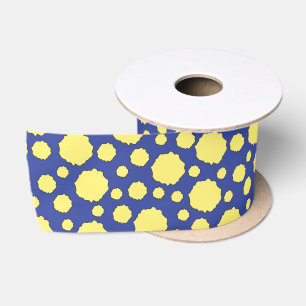 Gele polka stippen op blauw satijnen lint