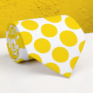 Gele polka stippen op witte op maat gemaakte strop stropdas
