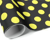 Gele polka-stippen op zwarte achtergrond cadeaupapier (Rol Hoek)