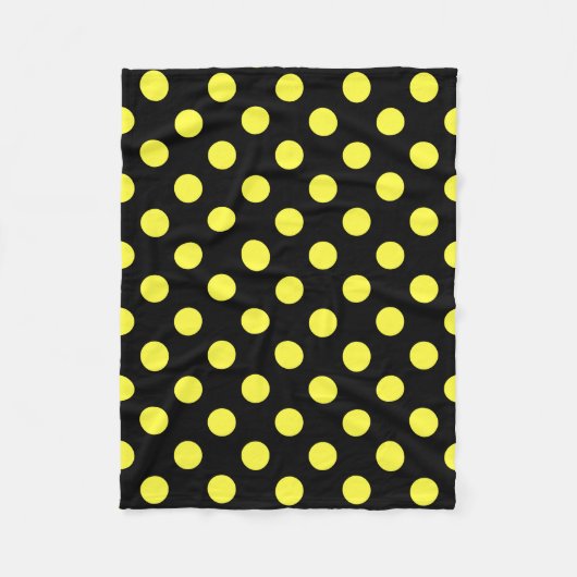 Gele polka-stippen op zwarte achtergrond fleece deken (Voorkant)