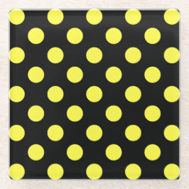 Gele polka-stippen op zwarte achtergrond glazen onderzetter
