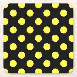 Gele polka-stippen op zwarte achtergrond kartonnen onderzetters