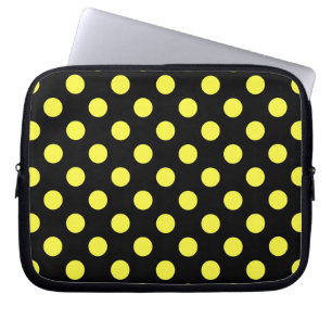 Gele polka-stippen op zwarte achtergrond laptop sleeve
