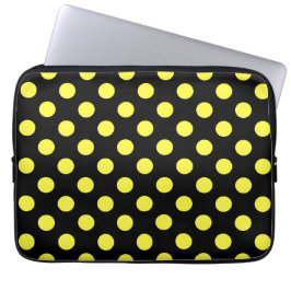 Gele polka-stippen op zwarte achtergrond laptop sleeve