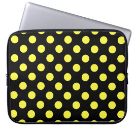 Gele polka-stippen op zwarte achtergrond laptop sleeve