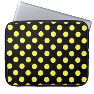 Gele polka-stippen op zwarte achtergrond laptop sleeve