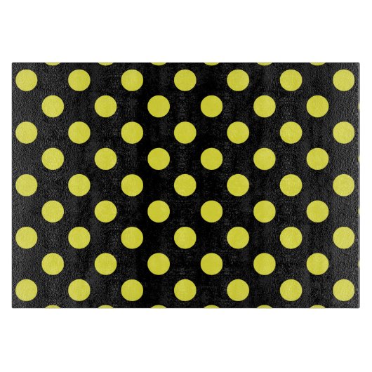 Gele polka-stippen op zwarte achtergrond snijplank (Voorkant)
