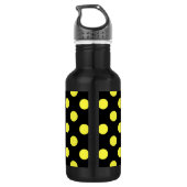 Gele polka-stippen op zwarte achtergrond waterfles (Achterkant)