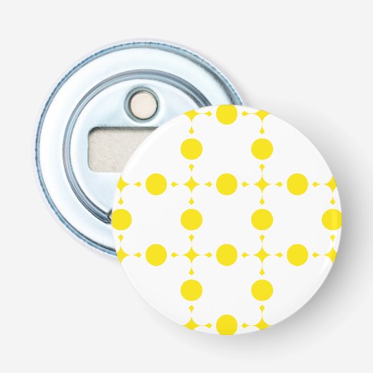 Gele polka stippen, polka stippenpatroon, stippen, button flesopener (Voorkant)