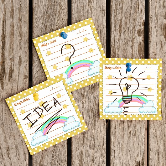 Gele polka-stippen, schattige sterren en regenboge post-it® notes