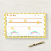 Gele polka stippen, schattige sterren & regenbogen post-it® notes (Op bureau)