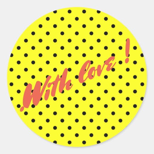 Gele polkadop ronde sticker (Voorkant)