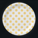 Gele polkadots papieren bordje<br><div class="desc">Gele polkadots op witte achtergrond</div>