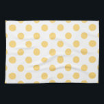 Gele polkadots theedoek<br><div class="desc">Gele polkadots op witte achtergrond</div>