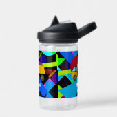 Gele pomp, kleurrijke geometrische vormen, naam waterfles (Links)