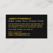 Gele pomp, Skip/Dumpster Company Visitekaartje (Achterkant)