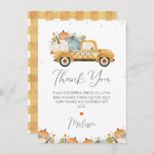 Gele pompoenwagen baby shower bedankkaart kaart (Voorkant / Achterkant)