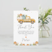 Gele pompoenwagen baby shower bedankkaart kaart (Staand voorkant)