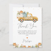 Gele pompoenwagen baby shower bedankkaart kaart (Voorkant)