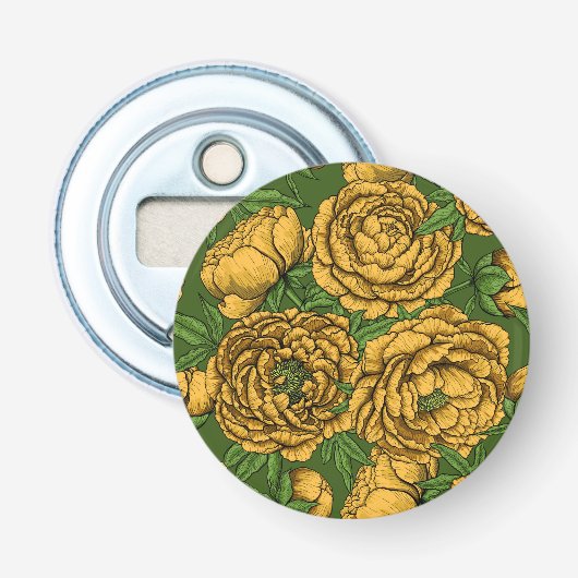 Gele pony bouquet button flesopener (Voorkant)