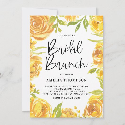 Gele pony en Roos Floral Wreath Bridal Brunch Kaart (Voorkant)