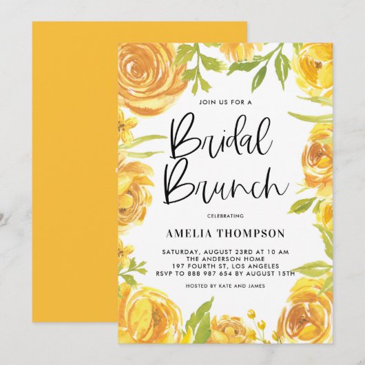 Gele pony en Roos Floral Wreath Bridal Brunch Kaart (Voorkant / Achterkant)