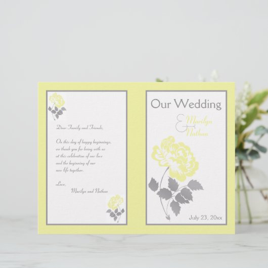 Gele pony op White met Gray Wedding Programme (Staand voorkant)