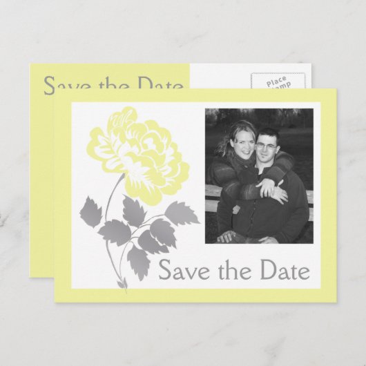 Gele pony op White Save the Date Briefkaart (Voorkant / Achterkant)