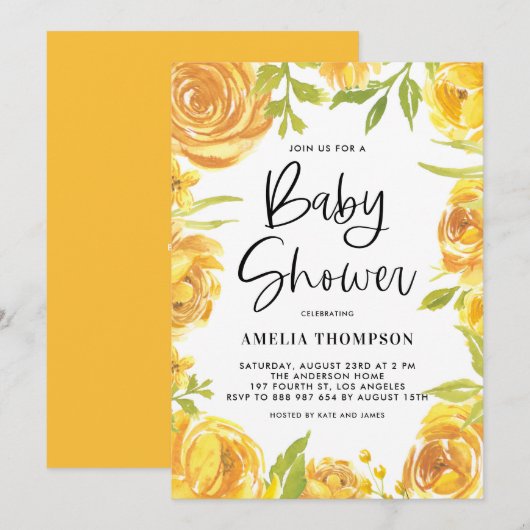 Gele pony's en Rozen Floral Wreated Baby shower Kaart (Voorkant / Achterkant)