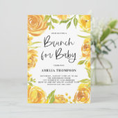 Gele pony's en Rozen Floral Wreath Baby Brunch Kaart (Staand voorkant)