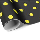 Gele pooldot op zwarte grote ruimte cadeaupapier (Rol Hoek)