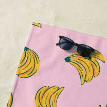 Gele Pop Art Banaan Patroon op roze achtergrond