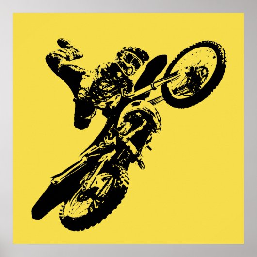 Gele Pop Art Motocross Motorcyle Sport Poster (Voorkant)