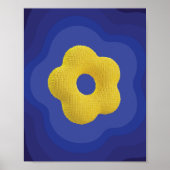 Gele pop bloem kunst poster in blauw (Voorkant)