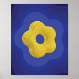 Gele pop bloem kunst poster in blauw