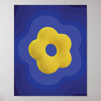 Gele pop bloem kunst poster in blauw