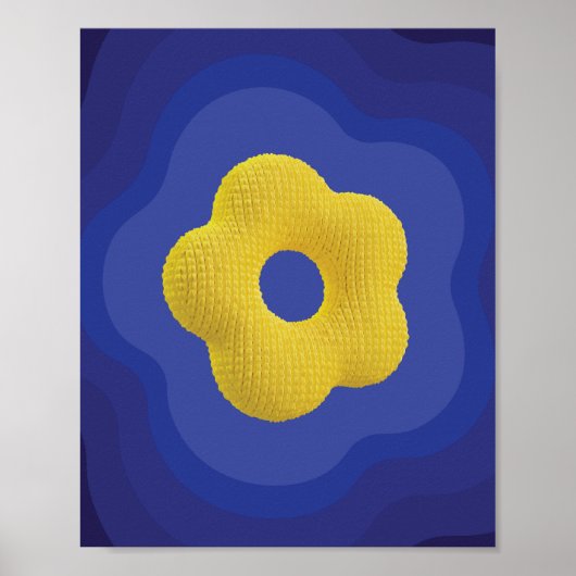 Gele pop bloem kunst poster in blauw (Voorkant)