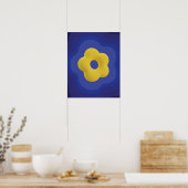 Gele pop bloem kunstposter in blauw  poster (Keuken)