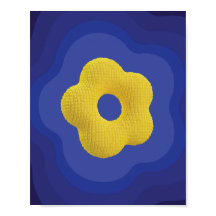 Gele pop bloem kunstposter in blauw