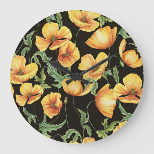 Gele Poppy Waterverf bloemenpatroon Grote Klok