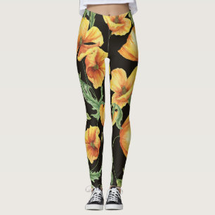 Gele Poppy Waterverf bloemenpatroon Leggings