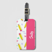 Gele potloden en schubbels op wit bagagelabel (Voorkant (verticaal))