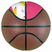 Gele potloden en schubbels op wit basketbal (Rechts)