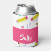 Gele potloden en schubbels op wit blikjeskoeler (Blikje Voorkant)